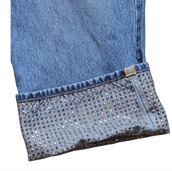 Pilcro Silver Studded Cuff Crop Jeans 34P High Rise 100% Cotton Y2K Glam - Picture 5 of 8